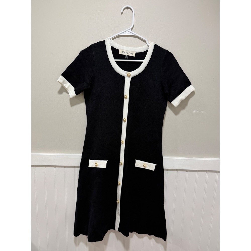 Taylor Preppy Glam Short Sleeve Mini Dress Black Women Size Small - Picture 1 of 6